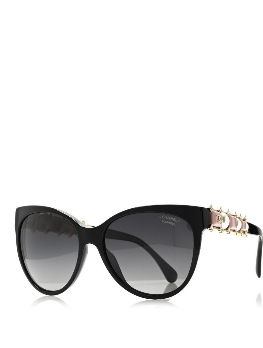 Chanel Black/Pink Acetate Cat Eye Frame Bijou Faux Pearl Sunglasses-5336 "Rare"
